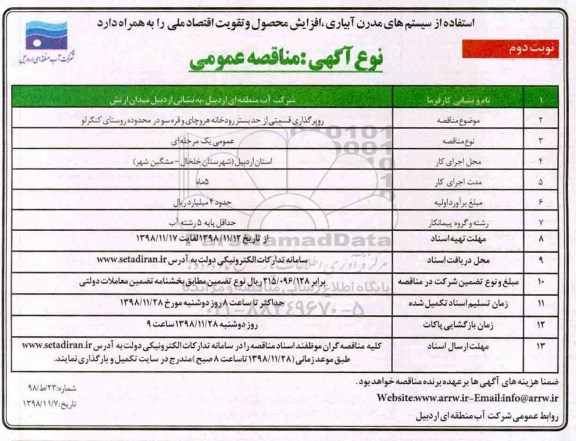 مناقصه، مناقصه روپرگذاری قسمتی از حد بستر وردخانه نوبت دوم 
