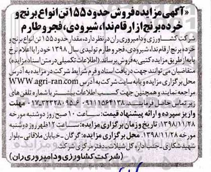 مزایده, مزایده فروش حدود 155 تن انواع برنج و خرده برنج