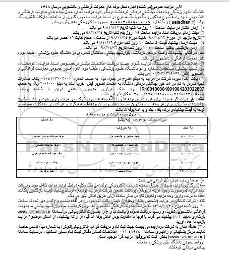 مزایده, مزایده اجاره محل بوفه - بار ششم