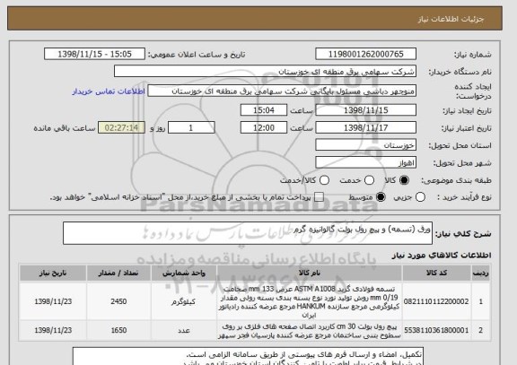 استعلام ورق (تسمه) و پیچ رول بولت گالوانیزه گرم