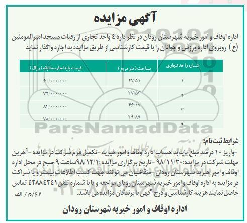 مزایده ، مزایده اجاره 4 واحد تجاری