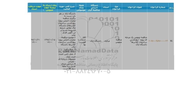 مناقصه , مناقصه پروژه دیوارکشی ساختمان کلاس ها