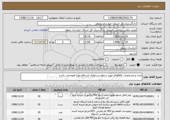 استعلام مدل و مشخصات کالاهای مورد درخواست مارک ایساکو مورد تایید می باشد