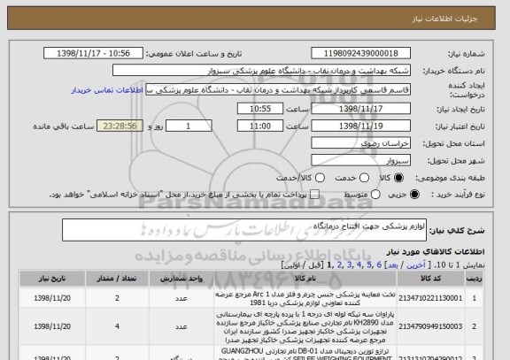 استعلام لوازم پزشکی جهت افتتاح درمانگاه 