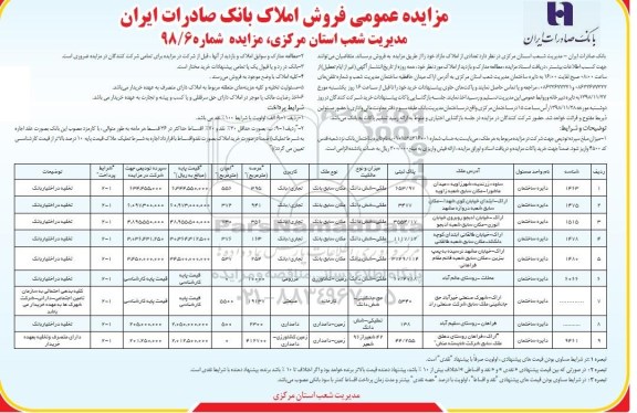 آگهی مزایده مزایده فروش املاک کاربری تجاری و مزروعی 