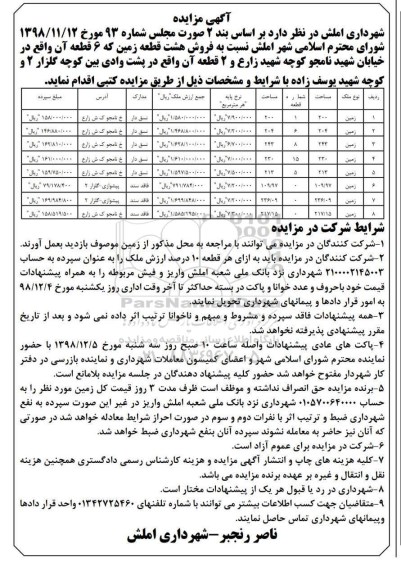آگهی مزایده مزایده فروش هشت قطعه زمین کاربری زمین 