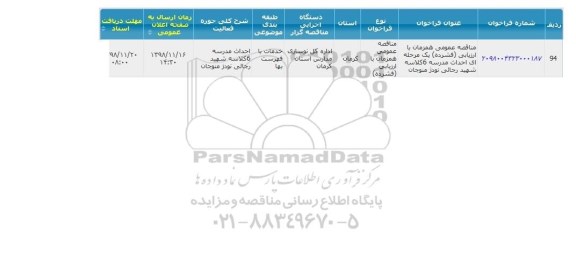 مناقصه ، مناقصه احداث مدرسه 6 کلاسه