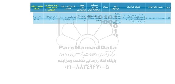 مناقصه عمومی، مناقصه حصارکشی مدرسه شهید نقدی انار