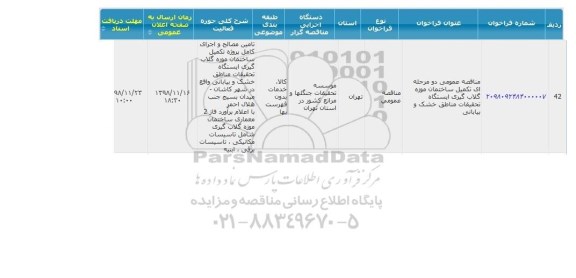 مناقصه, مناقصه تکمیل ساختمان موزه گلاب گیری