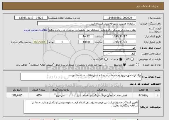 استعلام واگذاری امور مربوط به خدمات آبدارخانه ها و نظافت ساختمان و ....