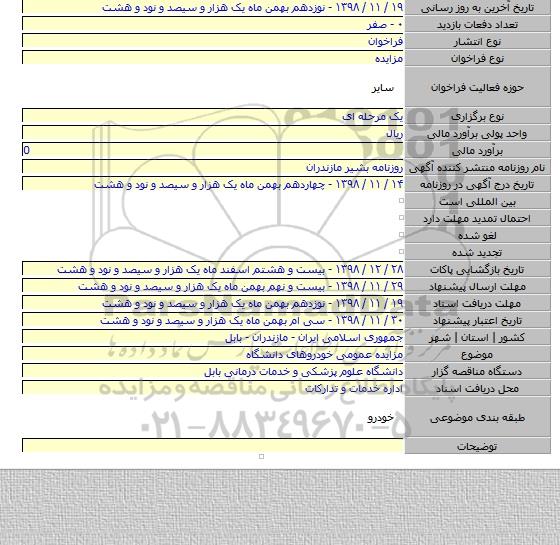 مزایده عمومی خودروهای دانشگاه