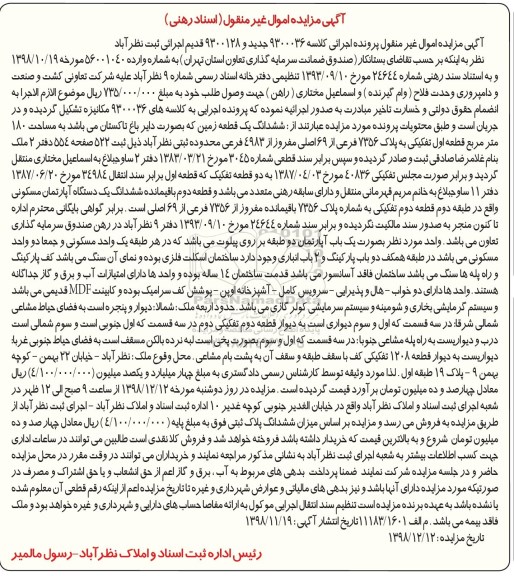 آگهی مزایده مزایده ششدانگ یک قطعه زمین 180 مترمربع