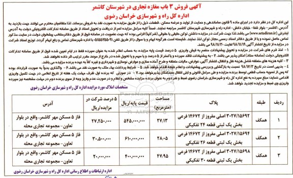 آگهی مزایده مزایده فروش 3 باب مغازه تجاری 