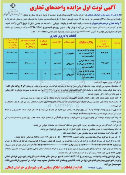 مزایده ، مزایده واگذاری 3 واحد تجاری