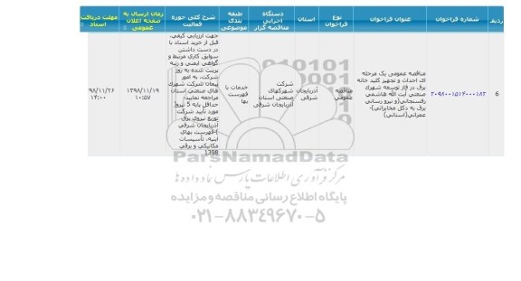 مناقصه، مناقصه احداث و تجهیز کلیدخانه برق