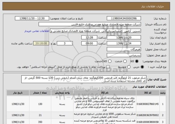 استعلام شکر مرغوب 21 کیلوگرم- قند فردوس 350کیلوگرم- چای دبش آشام (باروتی زرین) 130 بسته 500 گرمی -از کد کالای مشابه استفاده شده است