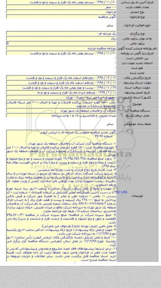 نصب ۱۵۰۰ فقره انشعاب پراکنده فاضلاب و تهیه و اجرای ۱۰۰۰ متر شبکه فاضلاب (توسعه و بازسازی) در محدوده