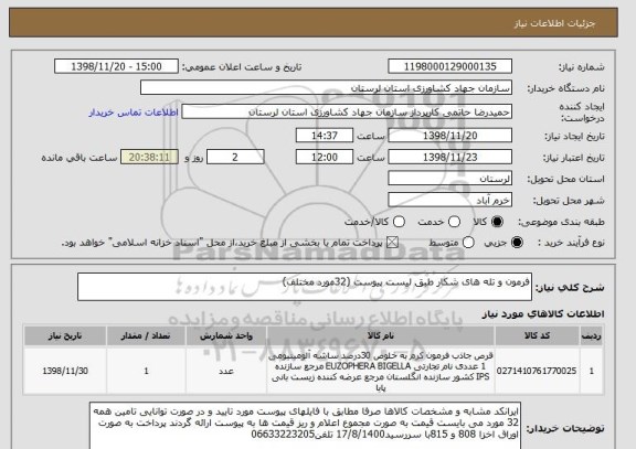 استعلام فرمون و تله های شکار طبق لیست پیوست (32مورد مختلف)