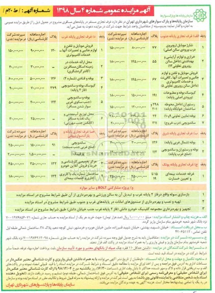 آگهی مزایده عمومی , مزایده اجاره غرف تجاری مستقر در پایانه های مسافری