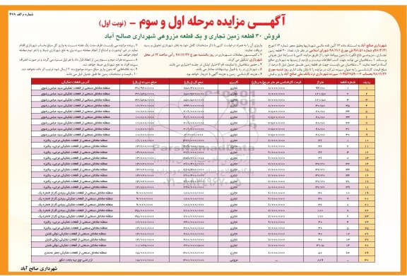 آگهی مزایده ,مزایده فروش 30 قطعه زمین تجاری و مزورعی نوبت اول مرحله اول 