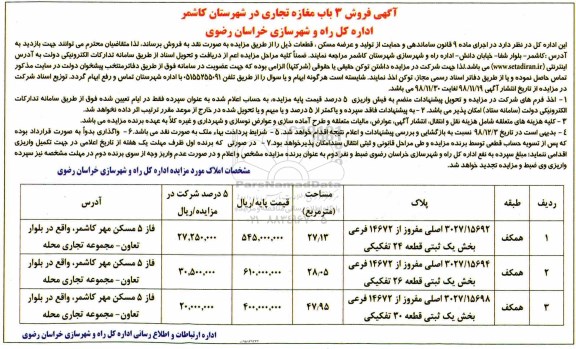 مزایده مزایده فروش 3 باب مغازه تجاری
