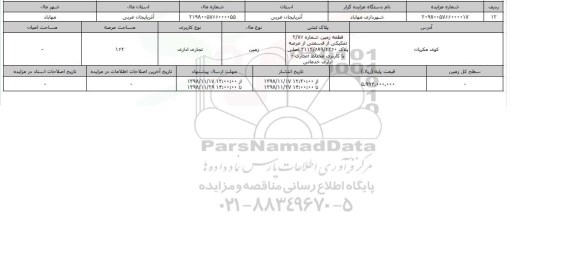 مزایده مزایده زمین تجاری اداری عرصه 162