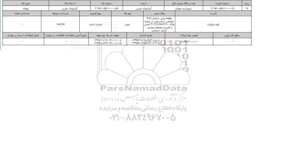 مزایده مزایده  زمین تجاری عرصه 177.48