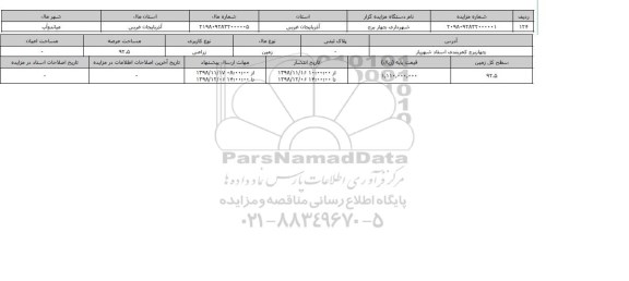 مزایده مزایده    زمین زراعی عرصه 92.5