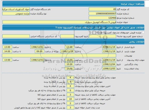مزایده فروش 3 دستگاه اتومبیل سواری 