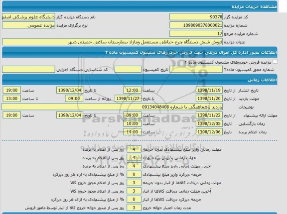مزایده، مزایده فروش شش دستگاه چرخ خیاطی مستعمل و مازاد بیمارستان