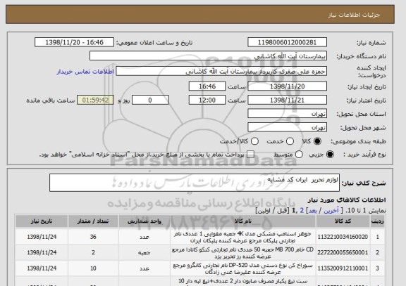 استعلام لوازم تحریر  ایران کد مشابه 
