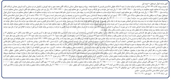 مزایده مزایده ملک قولنامه ای 34 مترمربع نوبت اول