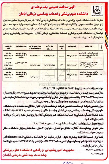 مناقصه, مناقصه مناقصه تهیه، طبخ و  توزیع غذا بیمارستان و...