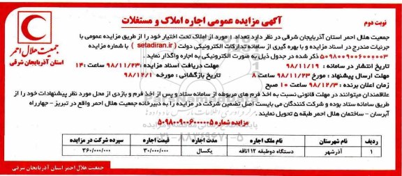 مزایده, مزایده اجاره ملک - نوبت دوم 