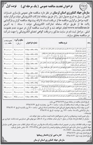 فراخوان تجدید مناقصه عمومی, فراخوان تجدید مناقصه بازسازی خسارت ناشی از سیل به جاده های بین مزارع ....