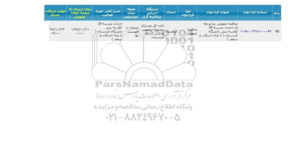 مناقصه ، مناقصه احداث مدرسه 19 کلاسه 