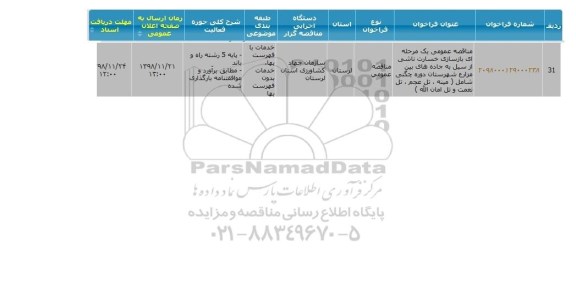 مناقصه بازسازی خسارت ناشی از سیل 