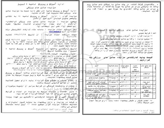 مزایده سالن های ورزشی
