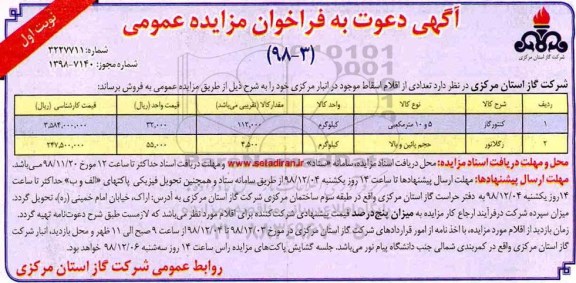 فراخوان مزایده عمومی، فراخوان مزایده تعدادی از اقلام اسقاط 