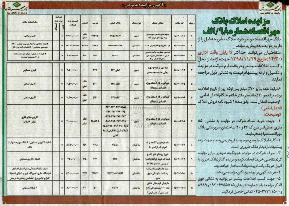 آگهی مزایده مزایده فروش املاک کاربری زمین و ساختمان