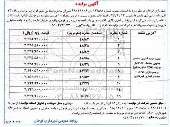 مزایده مزایده فروش 10 دریند مغازه