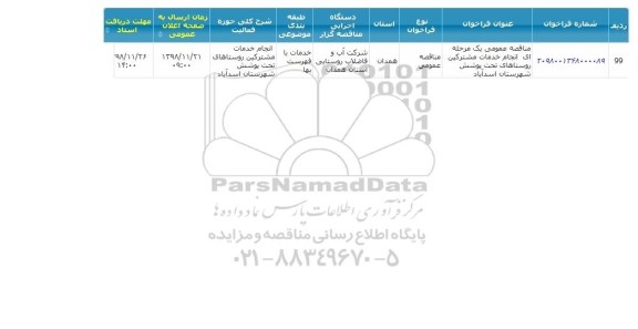 مناقصه، مناقصه انجام خدمات مشترکین روستاهای تحت پوشش