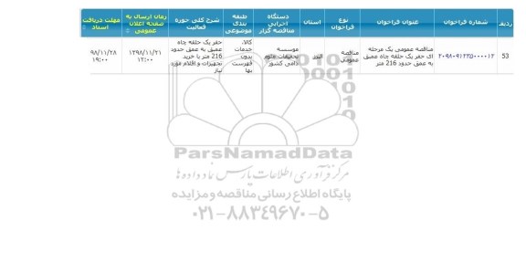 مناقصه حفر چاه عمیق به عمق