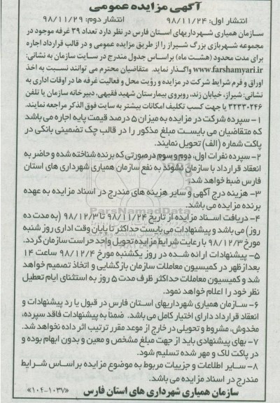 مزایده تعداد 39  غرفه 