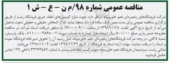 مناقصه , مناقصه شارژ کپسول های اطفاء حریق فروشگاه