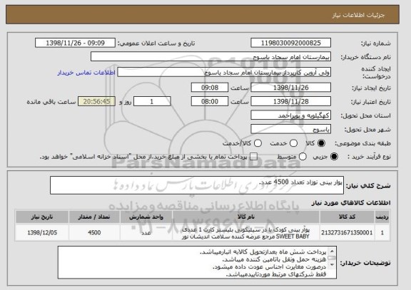 استعلام پوار بینی نوزاد تعداد 4500 عدد.