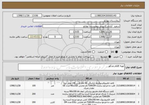 استعلام تهیه اقلام مذکور 