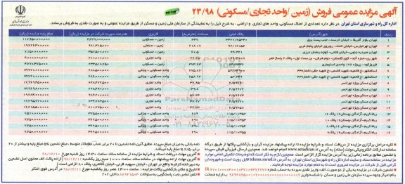 مزایده مزایده فروش تعدادی از املاک مسکونی ، تجاری و اراضی نوبت دوم
