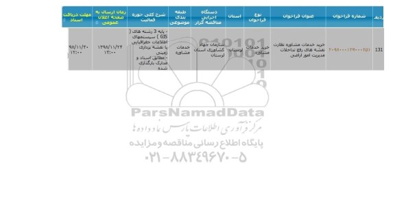 فراخوان، فراخوان خرید خدمات مشاوره نظارت نقشه های رفع تداخلات مدیریت امور اراضی 