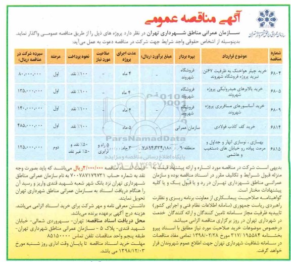 آگهی مناقصه عمومی ,مناقصه خرید چیلر هواخنک به ظرفیت 67 تن تبرید... 